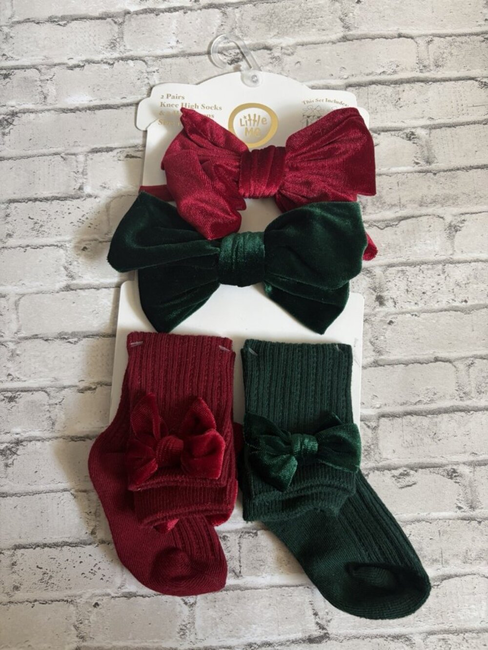 Little Me Girls Christmas 2 Pairs Knee High Socks & Headwraps Size 12-24mo NEW